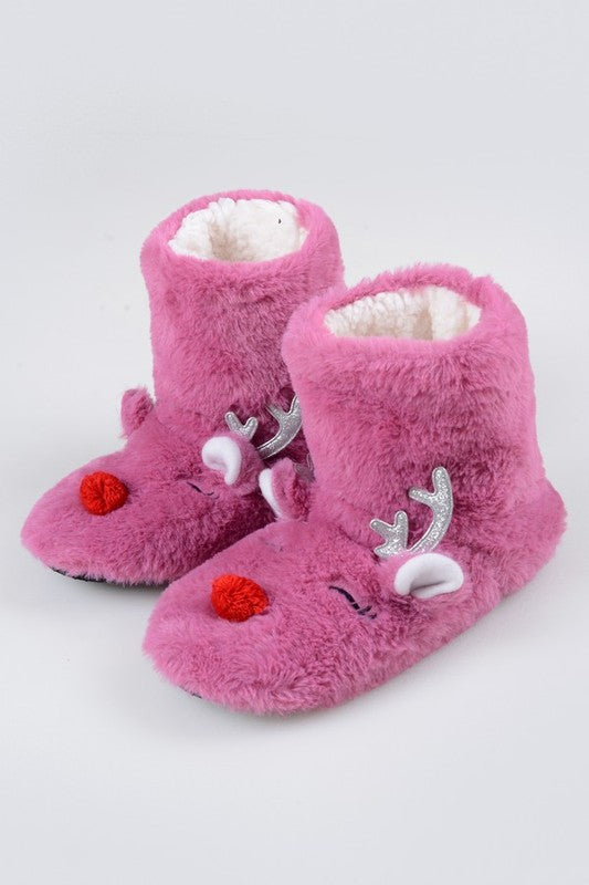 Furry Reindeer Slipper Booties for Women