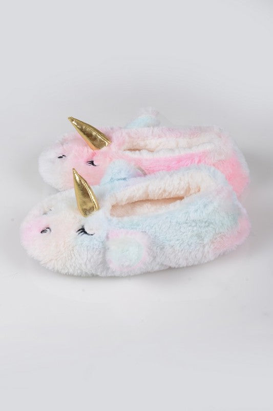 Fuzzy Unicorn Rainbow Dyed Slippers
