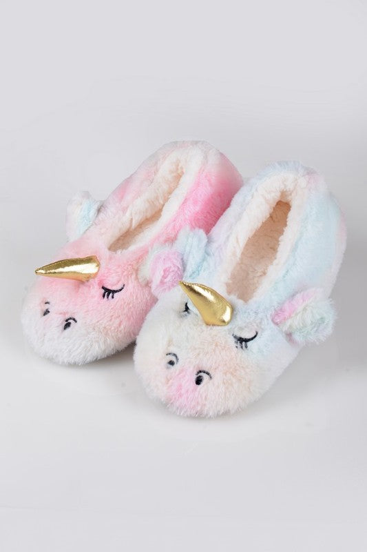 Fuzzy Unicorn Rainbow Dyed Slippers
