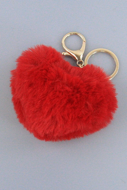 MiniDecorFun Heart Shape Pompom Faux Rabbit Fur Keychain- Valentine's Love Gifts-Fluffy Soft Pompom Keychains-Bag Purse Backpack Decoration-Pink Red