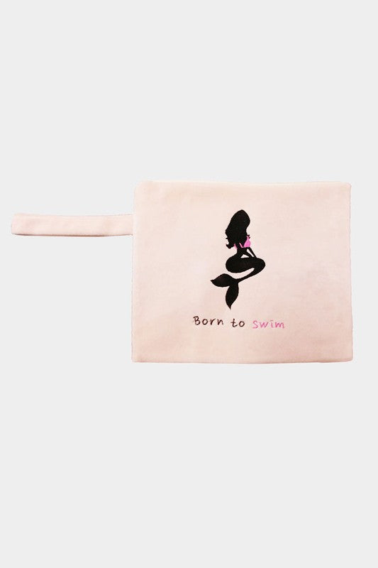 Born to Swim Mermaid Embroidered Wet Suit Pouch