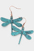 Verdigris Floral Motif Dragonfly Earrings