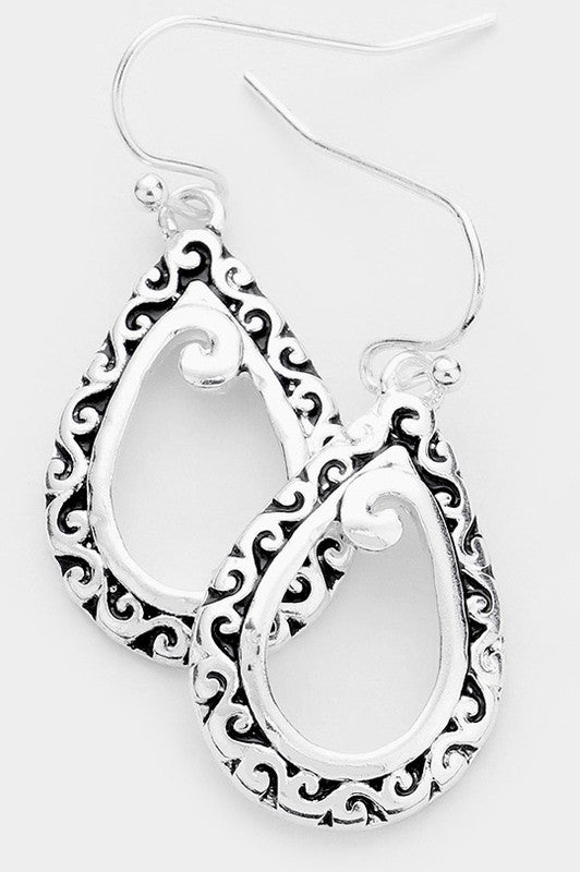 Embossed Teardrop Antique Style Earrings