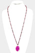 Semi Precious Stone Long Beaded Necklace in Plum