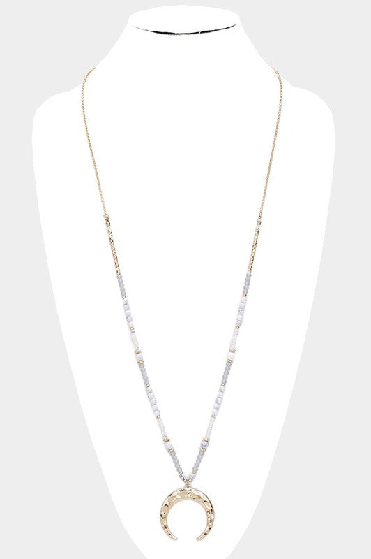 Hammered Metal Horn Beaded Long Necklace