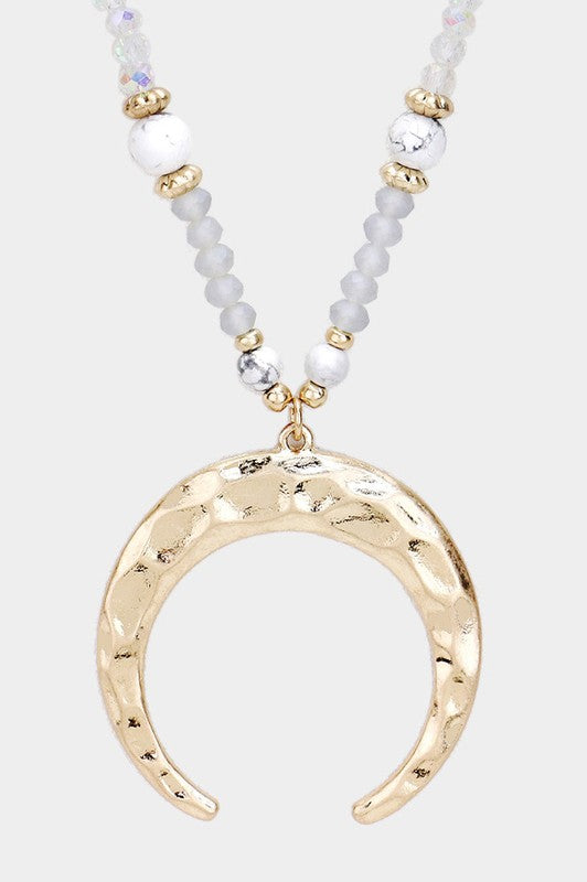 Hammered Metal Horn Beaded Long Necklace