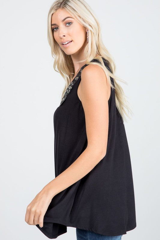 The Cicely - Women's Beaded Tank Top in Black
