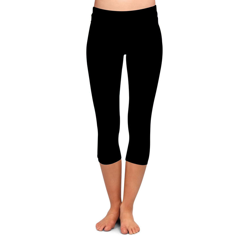 Solid Black Premium Capris with Yoga Band - Women's One Size
