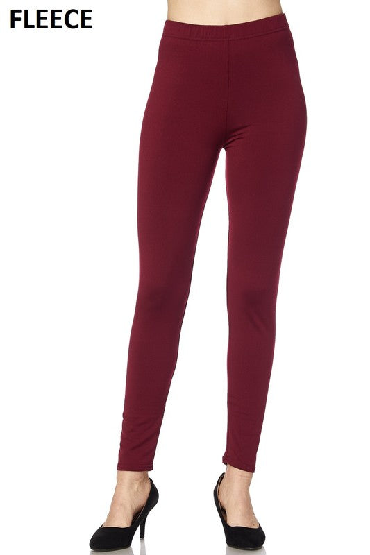 Solid Burgundy Fleece Lined Leggings - Women's Size