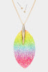 Rainbow Glitter Leaf Genuine Leather Necklace Set