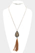 Leopard Leather & Crystal Teardrop Necklace