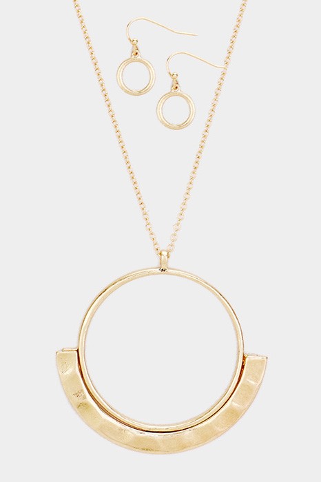 Hammered Metal Fan Hoop Pendant with Earrings