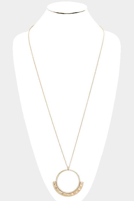 Hammered Metal Fan Hoop Pendant with Earrings