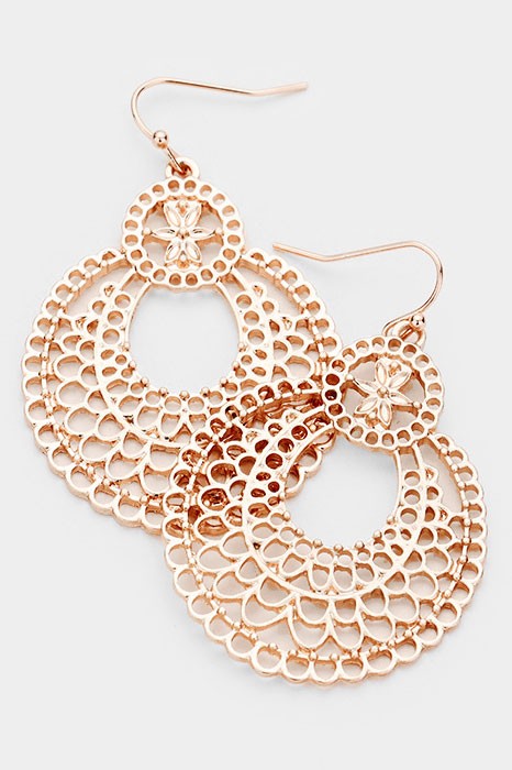 Round Scalloped Metal Filigree Earrings in Rose Gold