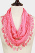 Soft Lace Leaf Infinity Tassel Scarf