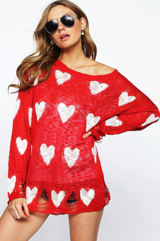 The Athena - Women's Distressed Sweater in Red