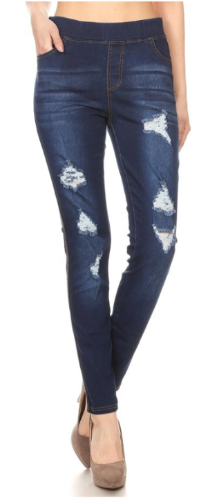 Denim Washed Ripped Jeggings - Women's