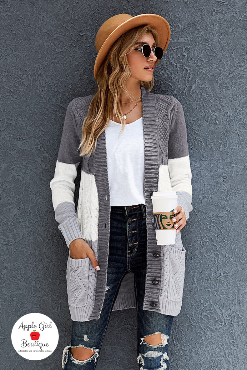 Charlotte - Women's Cardigan in Gray/White