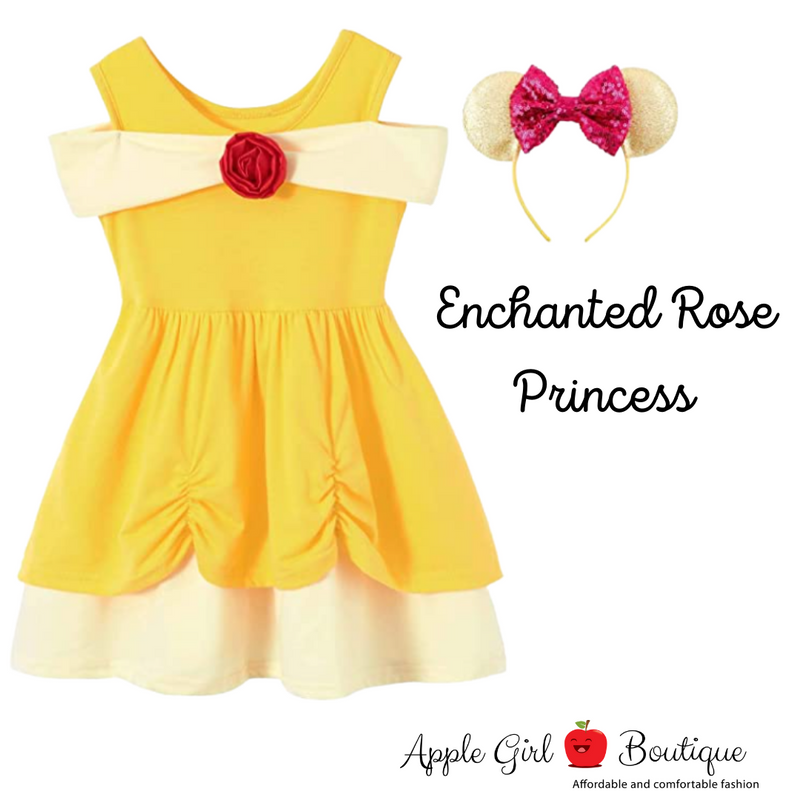 Enchanted Rose Princess Dress and Ears for Girls