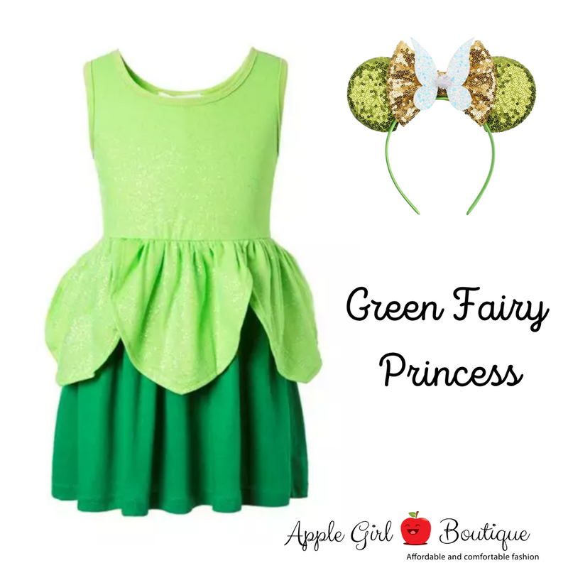 Green Fairy Princess Dress and Ears for Girls