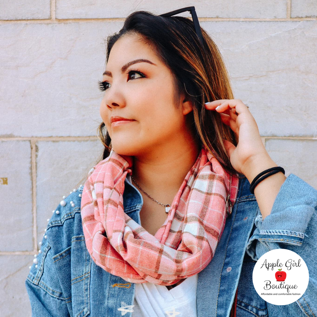 Pink Plaid Infinity Scarf