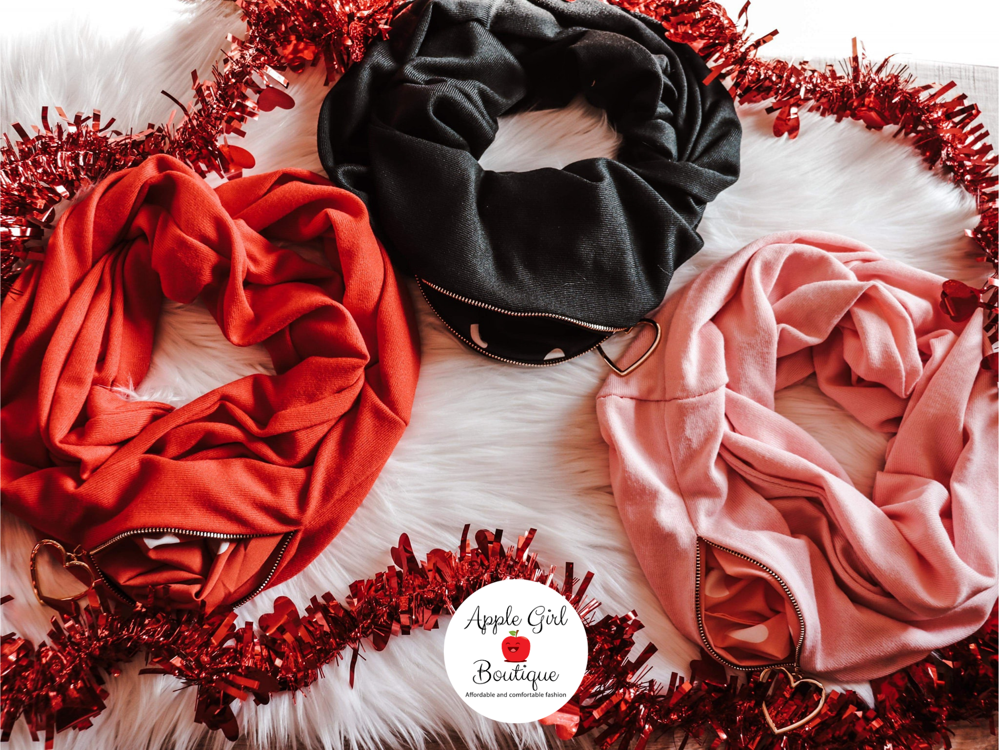 Solid Infinity Pocket Scarf with Heart Zipper