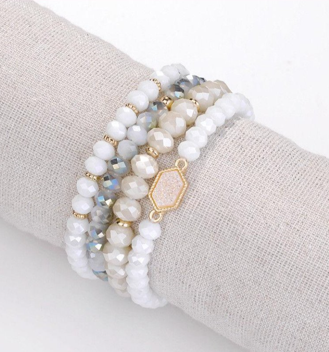 White Druzy Bracelet Set