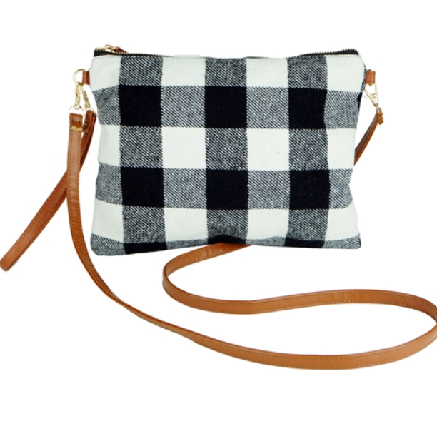 Cream Buffalo Plaid Crossbody/Clutch Bag