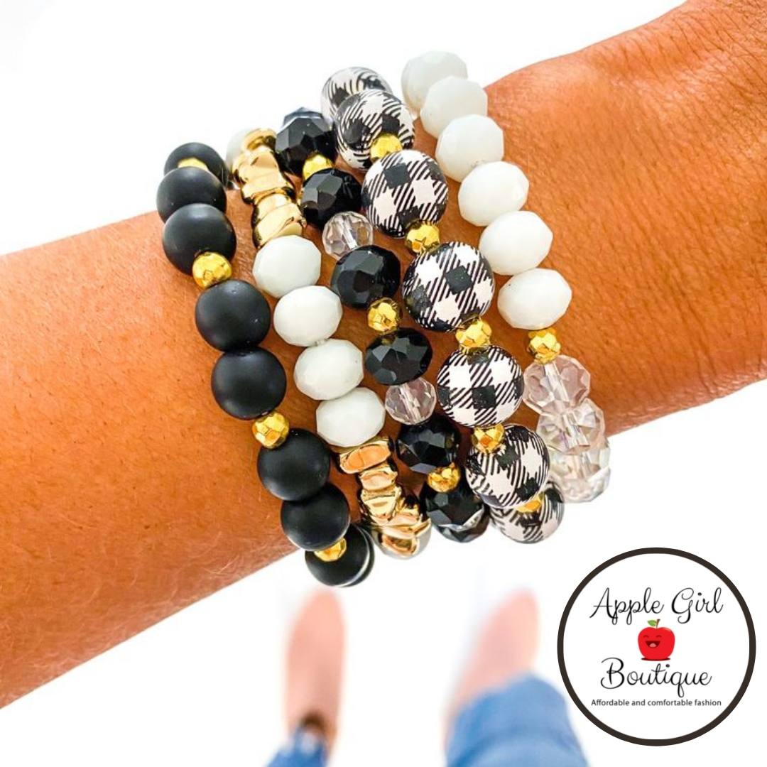 Black & White Buffalo Plaid Bracelet Set