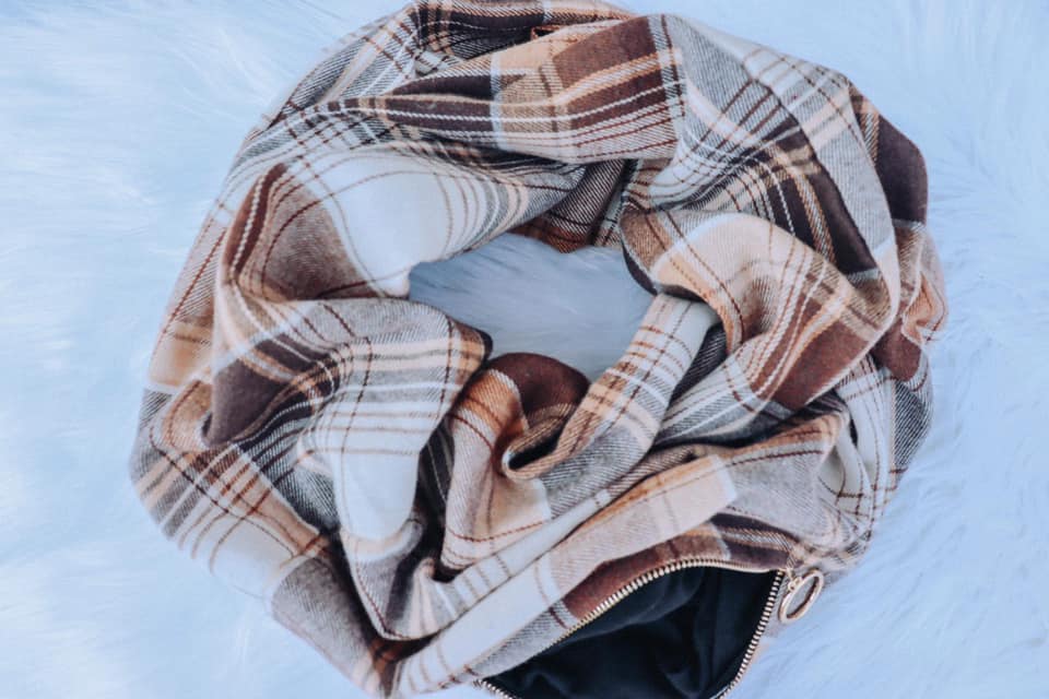 Brown Plaid Infinity Scarf