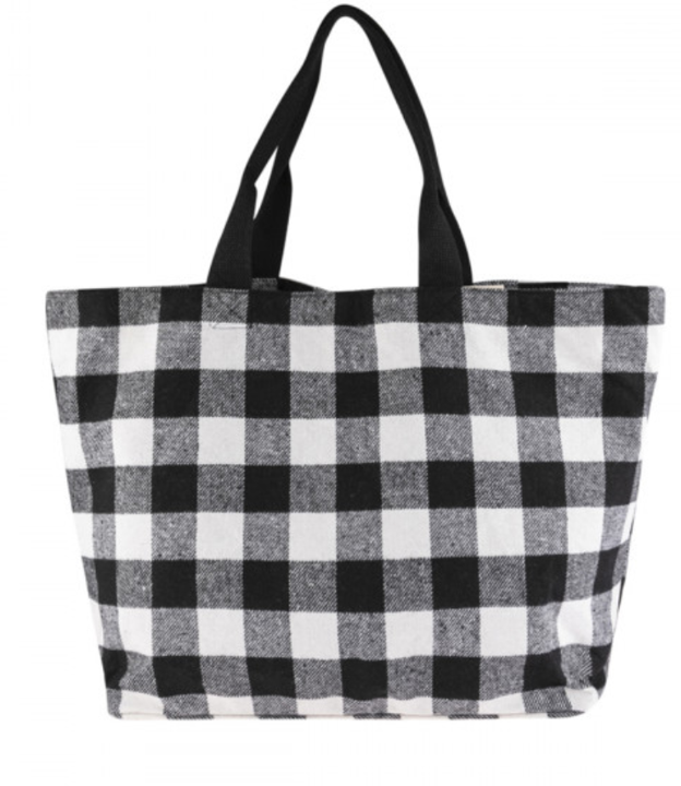 Buffalo Plaid Fabric Tote Bag - Black & White