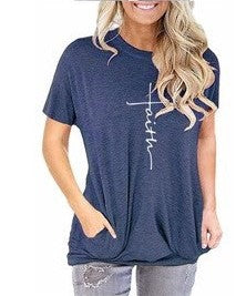 Faith - Women's Short Sleeve Top in Denim Blue