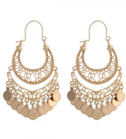 Filigree Disc Drop Earrings in Gold