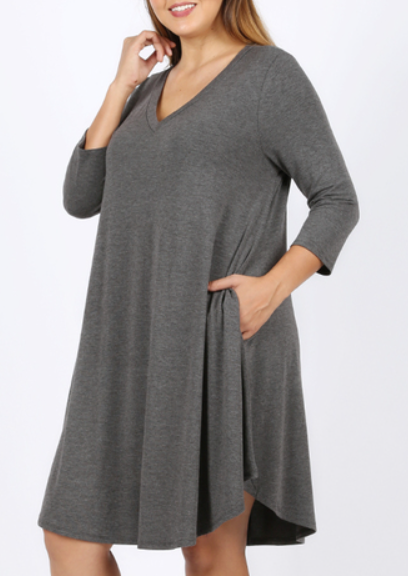 The Greta - Women's Plus Size A-Line Dress in Heather Gray