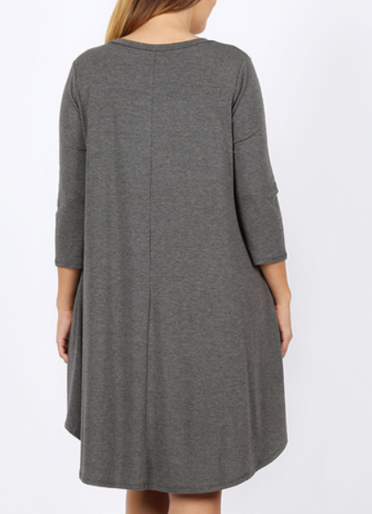 The Greta - Women's Plus Size A-Line Dress in Heather Gray