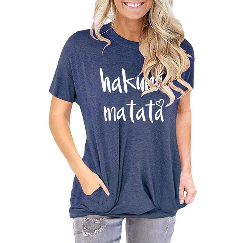 Hakuna Matata - Women's Short Sleeve Top in Navy Blue