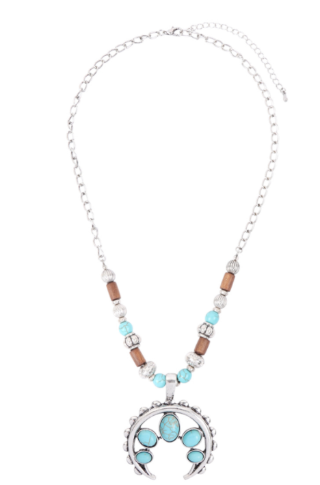 Aztec Metal Horn Turquoise Beaded Necklace