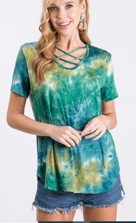 The Harper - Women's Top in Tie Dye Green