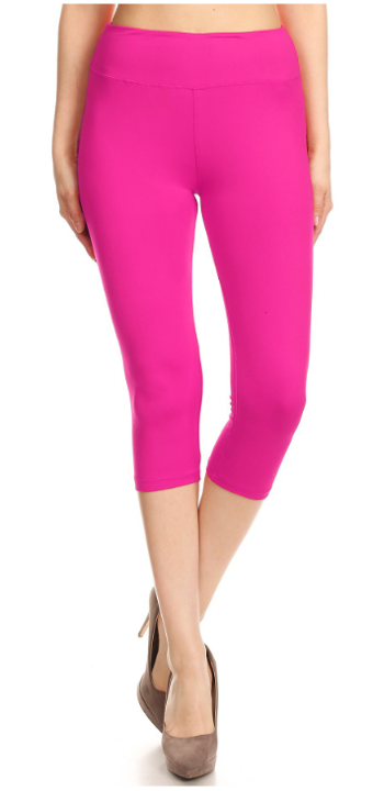 Solid Hot Pink Premium Capris with Yoga Band - Women's Extra Plus
