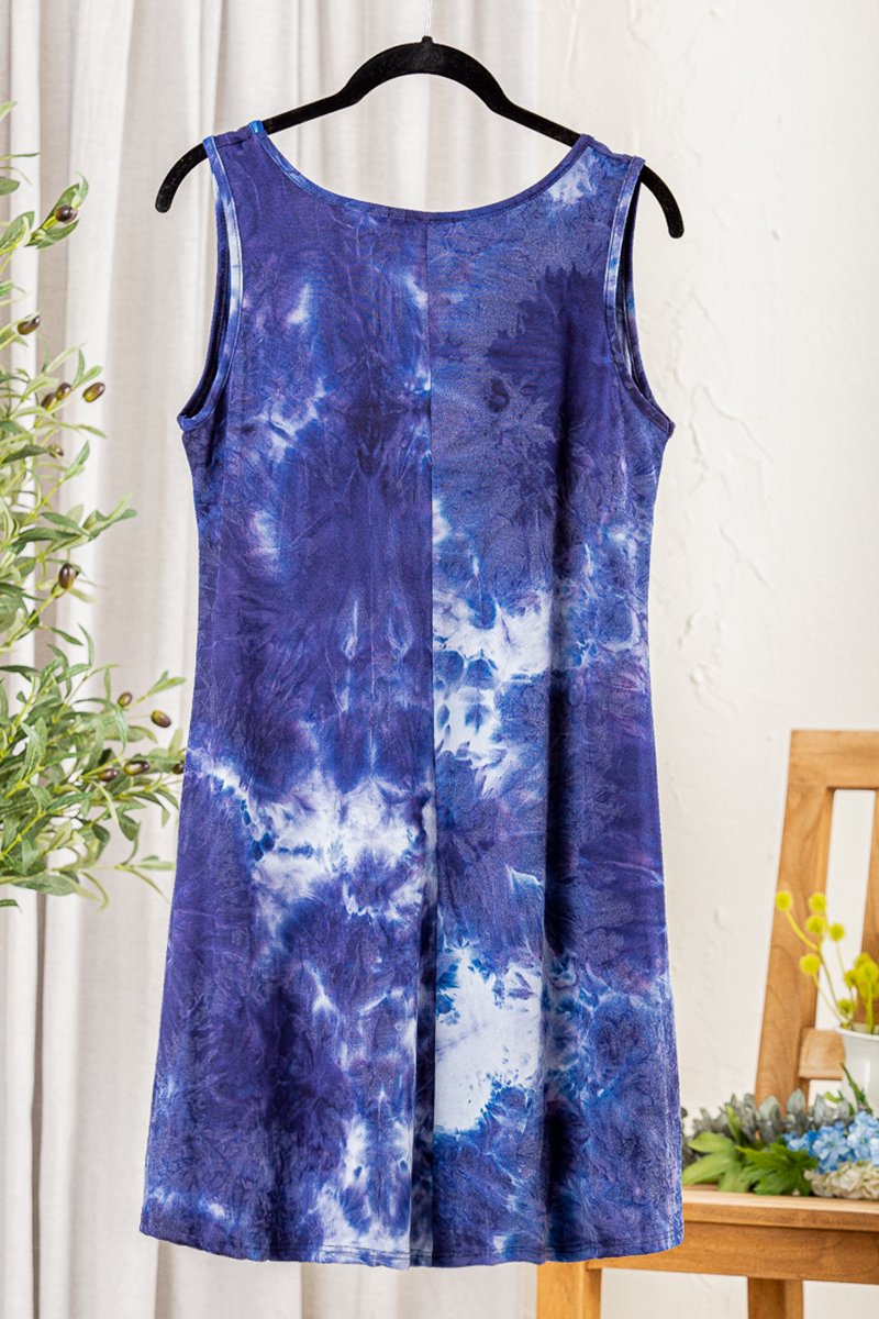 The Kimmie - Women's Dress in Navy Blue Tie Dye