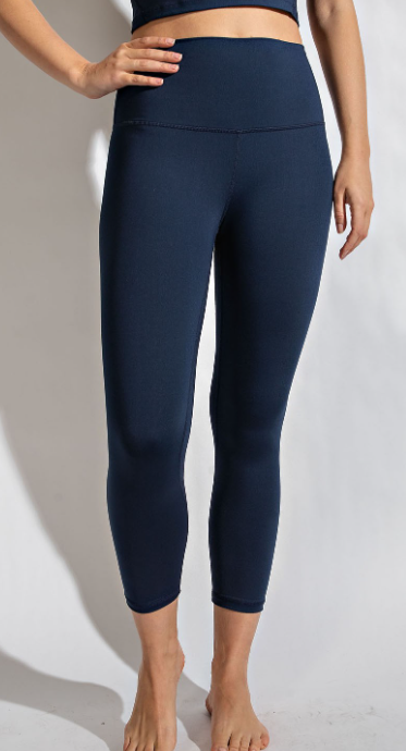 Solid Navy Premium Legging with Yoga Band - Women's One Size