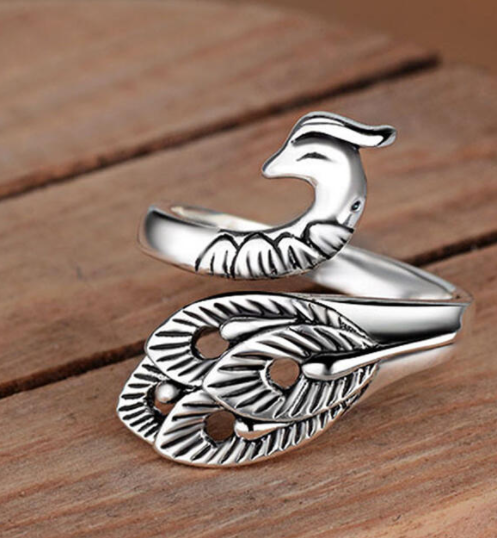 Adjustable Peacock Ring in Silver