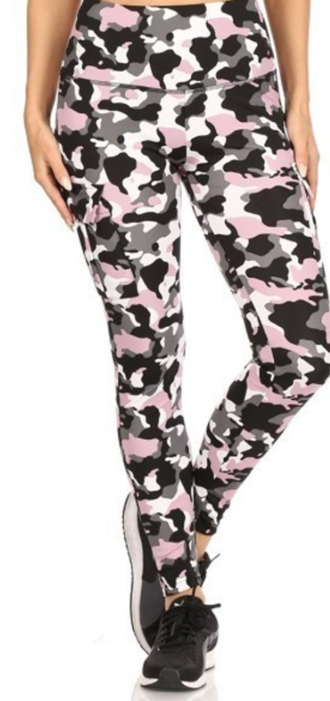 Apple Girl Boutique Pink Black Camo Athletic Leggings for Women Medium