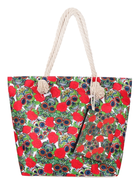 Skull & Red Rose Tote Bag with Matching Coin Purse