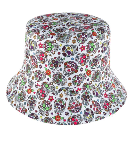 White Sugar Skull Reversible Bucket Hat
