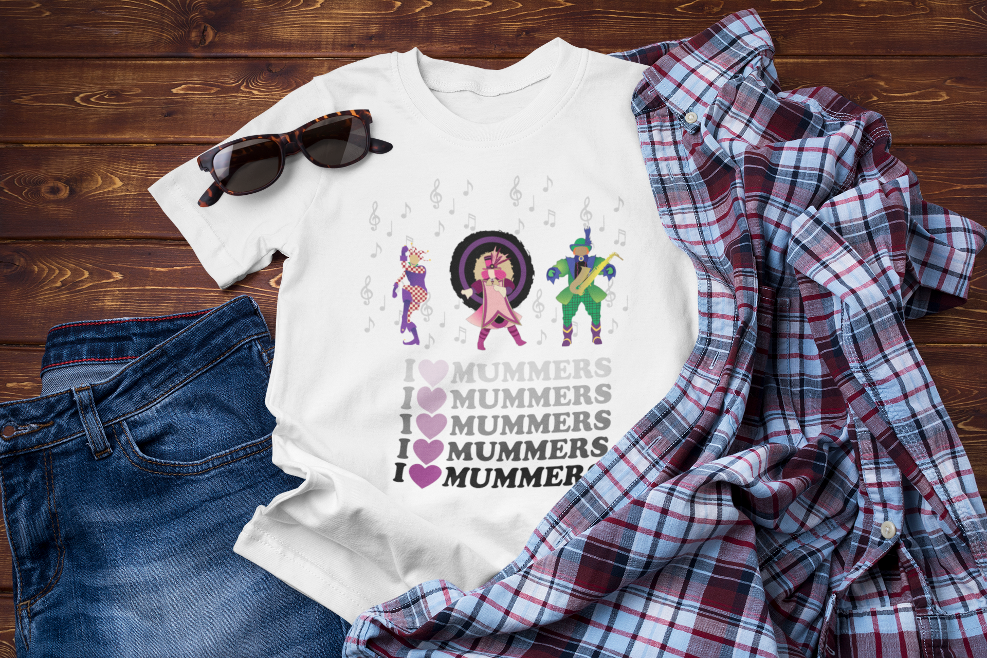 I Love Mummers Crew Neck Tee in White - Unisex Adult