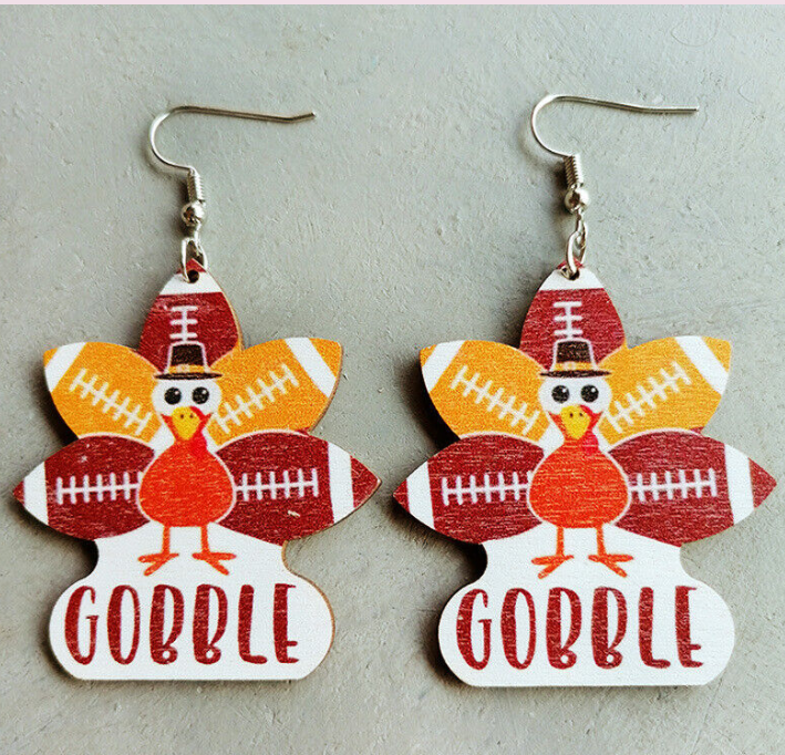 Turkey Football Wooden Earrings