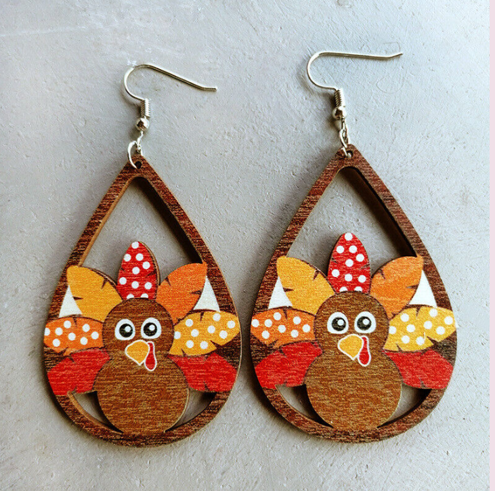Turkey Teardrop Wooden Earrings