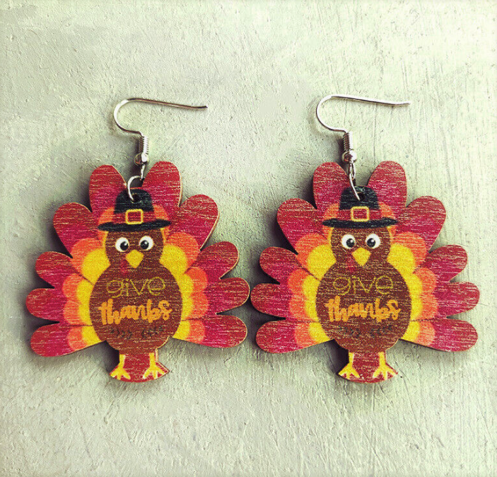 Thankful Turkey Wooden Earrings