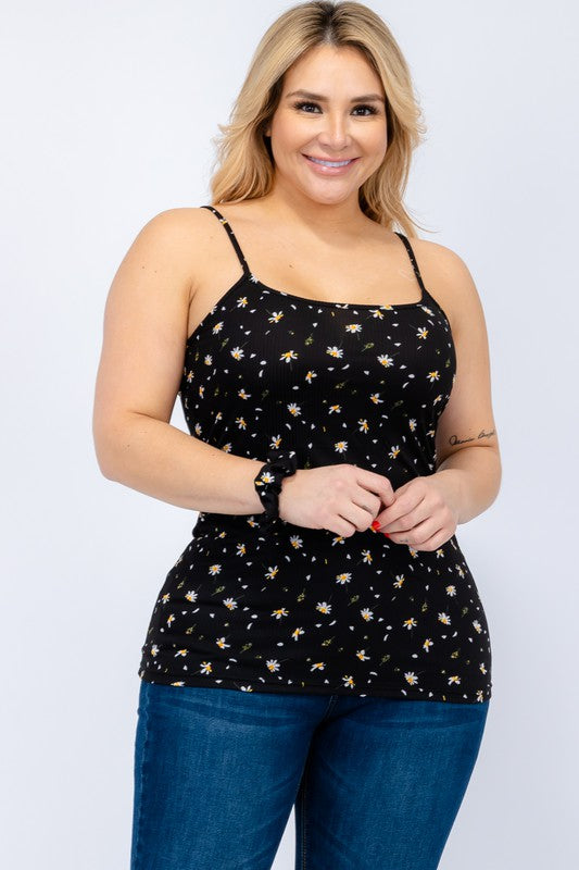 The Sara - Women's Plus Size Tank Top in Black Floral
